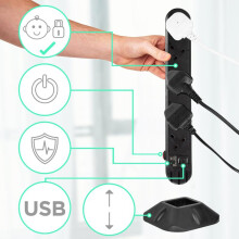 (819714692-1174941425516) Duronic Surge Protected Extension Lead ST10B Tower Extension Leads with USB Multiplug Adapter Cord for UK Plugs 10 Way with 2x USB Slots