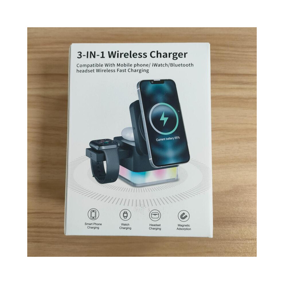 (White, 1 Count) 15W Wireless Charger,3-in-1 Foldable Magnetic Phone Charger,Phone Holder with Night Light,for iPhone,for Magsafe Charger,Electronics