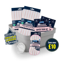 (Pink Mcloth Super Soak Up Bundle) Minky Mcloth Super Soak Up Bundle - Kitchen Essentials Cleaning Pack Includes Washing Up Bowl with Drainer, Mcloth Super Soak Up Tea Towels