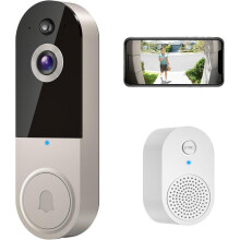 (Linen) 1080p Doorbell Camera Wireless, Smart Video Cam with Ring Chime, AI Human Detection, Two Way Audio, FHD Live View, Night Vision, 2.4G WiFi