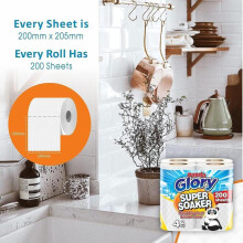 (Default) 96Panda Glory Super Soaker Kitchen Towel Wipes -2PLY Mega Absorbent Kitchen Paper Towel Roll with 200 Extra Thick Sheets-Multipurpose Kitchen Rolls