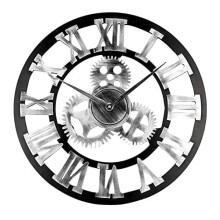 (Gold) GoDyna Wall Clock Big Roman Numerals Hanging Clock 60cm/24 Inch Giant Open Face Indoor Wall Clock Wood 3D Gear Clock Vintage Industrial Wall