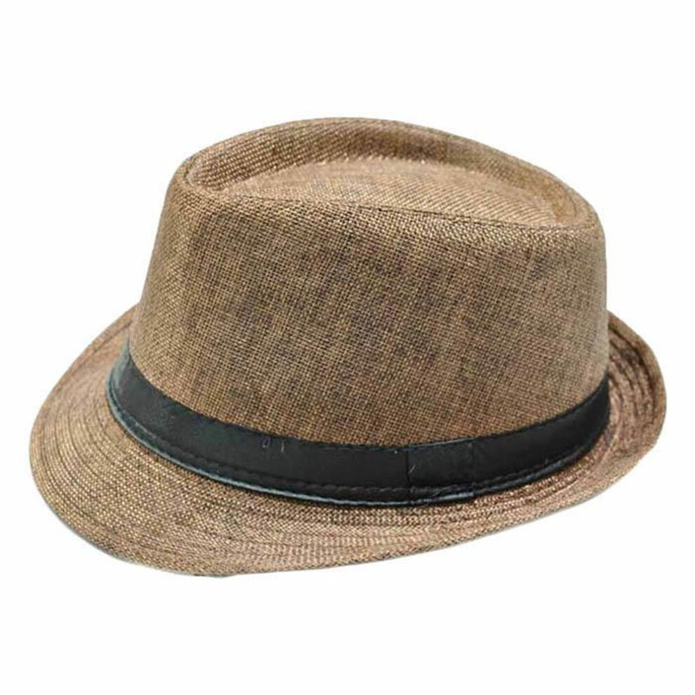 (beige) Straw Jazz Cap Unisex Beach Formal Hat Trilby Gangster