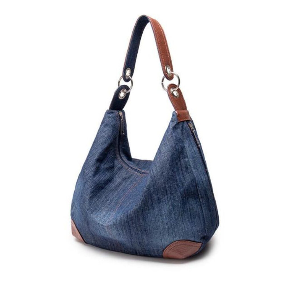 (navy blue) Large Luxury Ladies Denim Handbag Big Shoulder Bag Blue Jeans Handbag Jean Denim Tote Crossbody Ladies Shoulder Bag