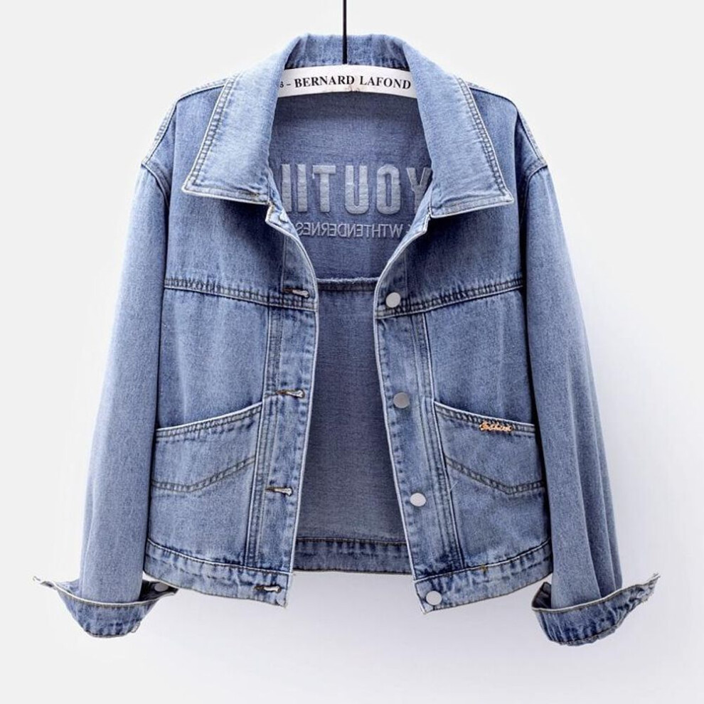 (blue, XL) Plus Size Embroidered Denim Women Spring Autumn Casual Long Sleeve Short Jean Jacket Streetwear Loose Outerwear