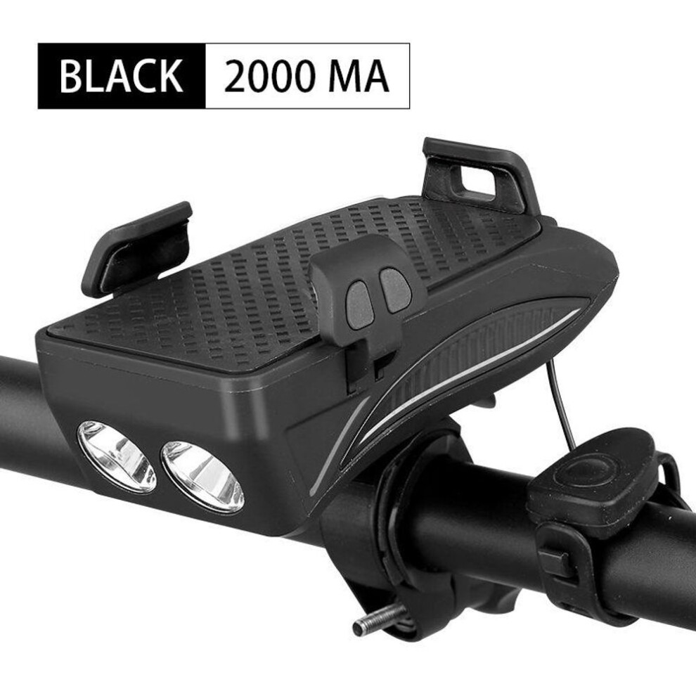 (black, 2000mah) 2000/4000 mAh Power Bank Mobile Phone Bracket with Bicycle Front Light Speaker Horn Outdoor Riding