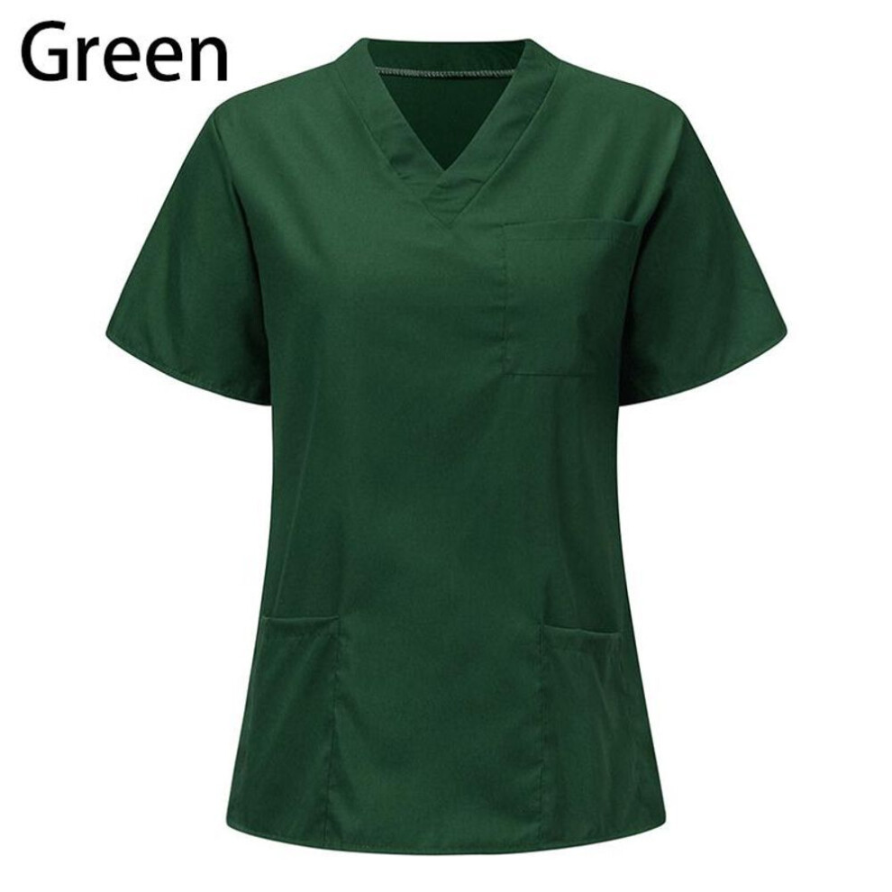 (green, S) Men Women Nurse accessories V-neck Scrub Tops with Pocket Nursing Uniform Short Sleeve Blouse