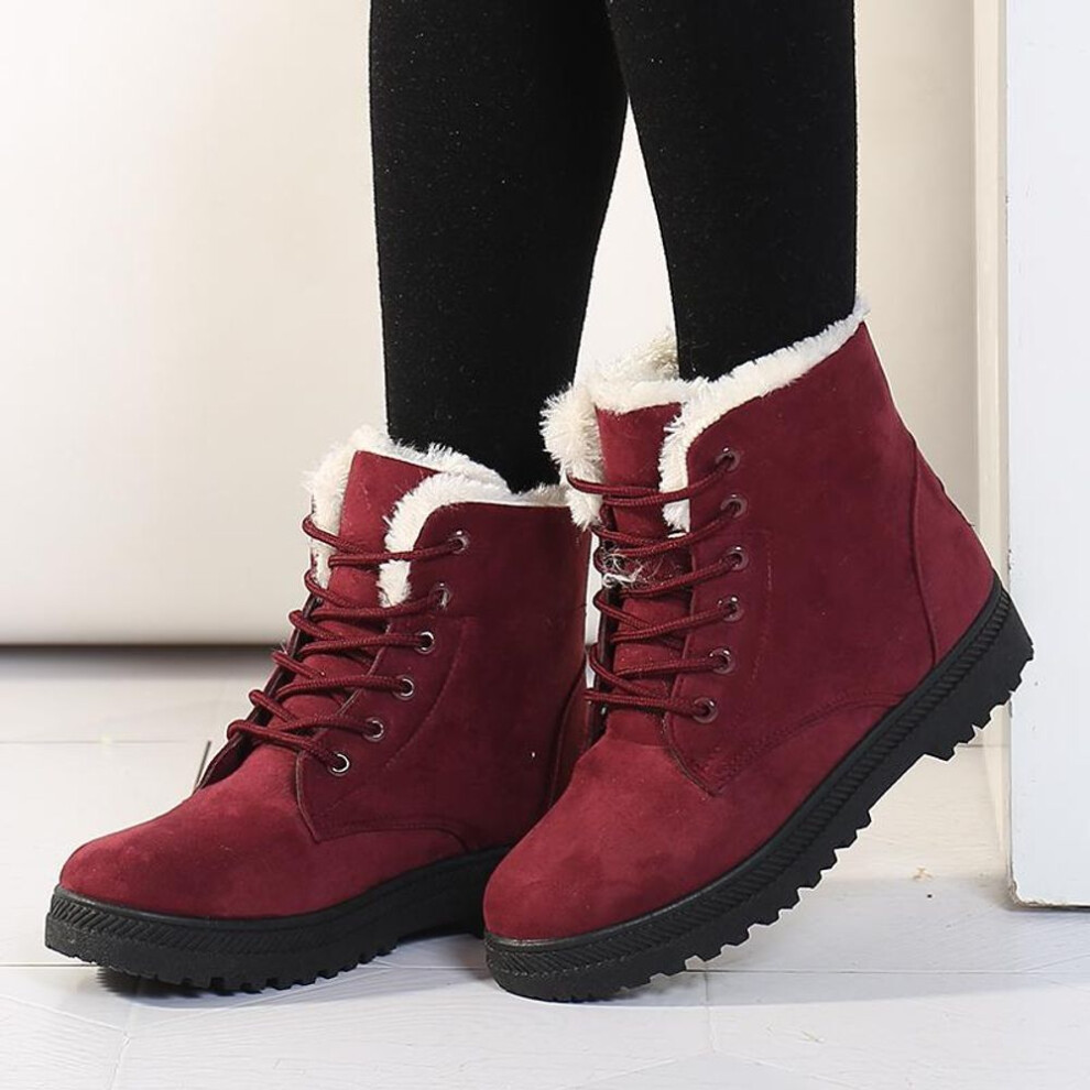 (red, 35) Winter Boots Ankle Botas Mujer Warm Plush Insole Shoes Woman