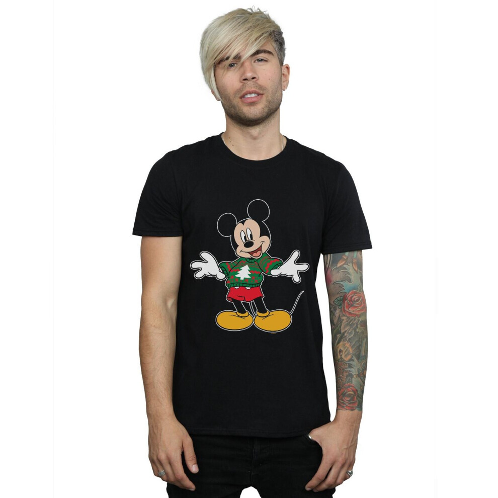 (3XL, Black) Disney Mens Mickey Mouse Christmas Jumper Stroke T-Shirt