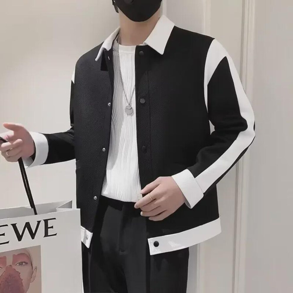 (black, 2XL) Boys' Loose Casual Lapel Jacket - New Spring & Autumn Hong Kong Styles