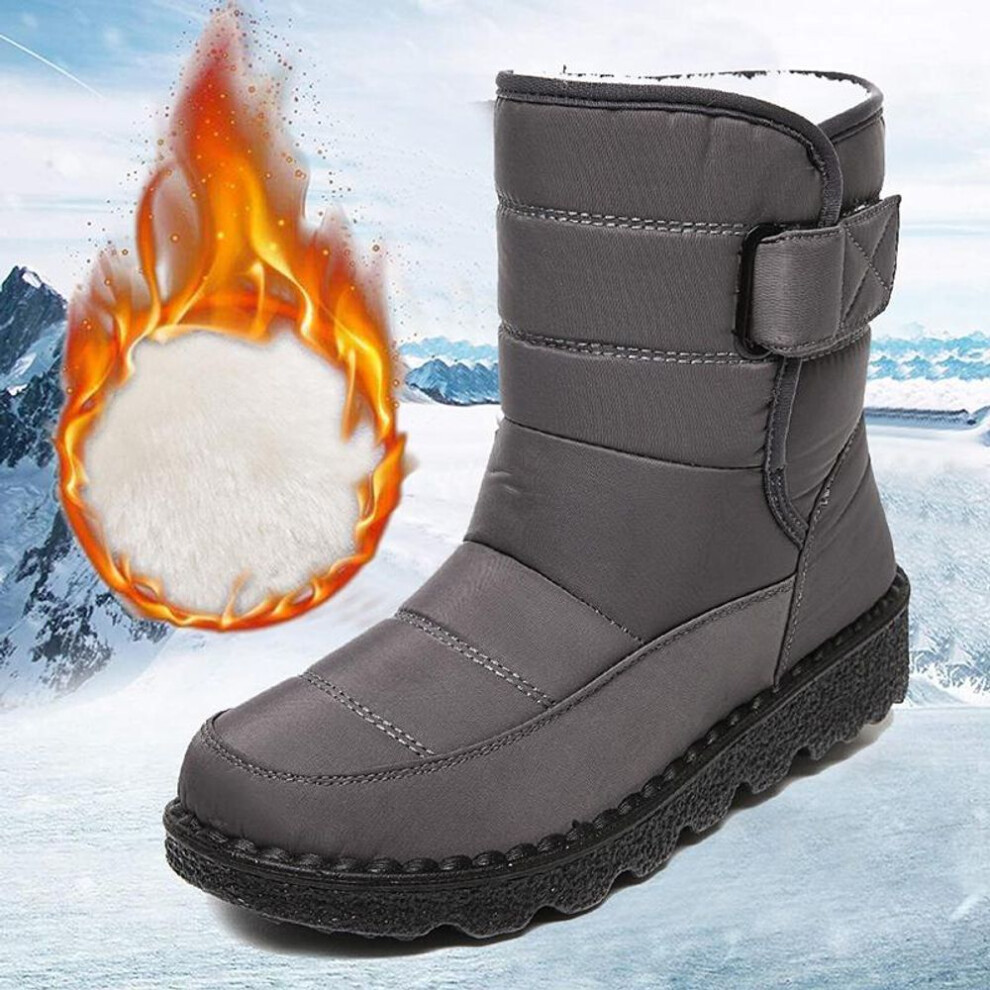 (grey, 39) Rimocy Non Slip Waterproof Snow Boots for Women 2023 Thick Plush Winter Ankle Boots Woman Platform Keep Warm Cotton Padded Shoes
