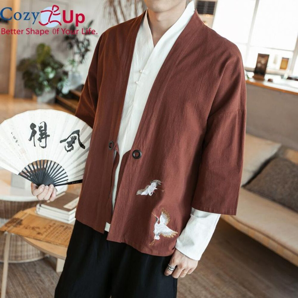 (brown, 3XL) Cozy Up Kimono Samurai Costume Streetwear Plus Size Asian Thanks Jacket Yukata Men Women Cloth Cardigan Traditioanl Japanese Clothing