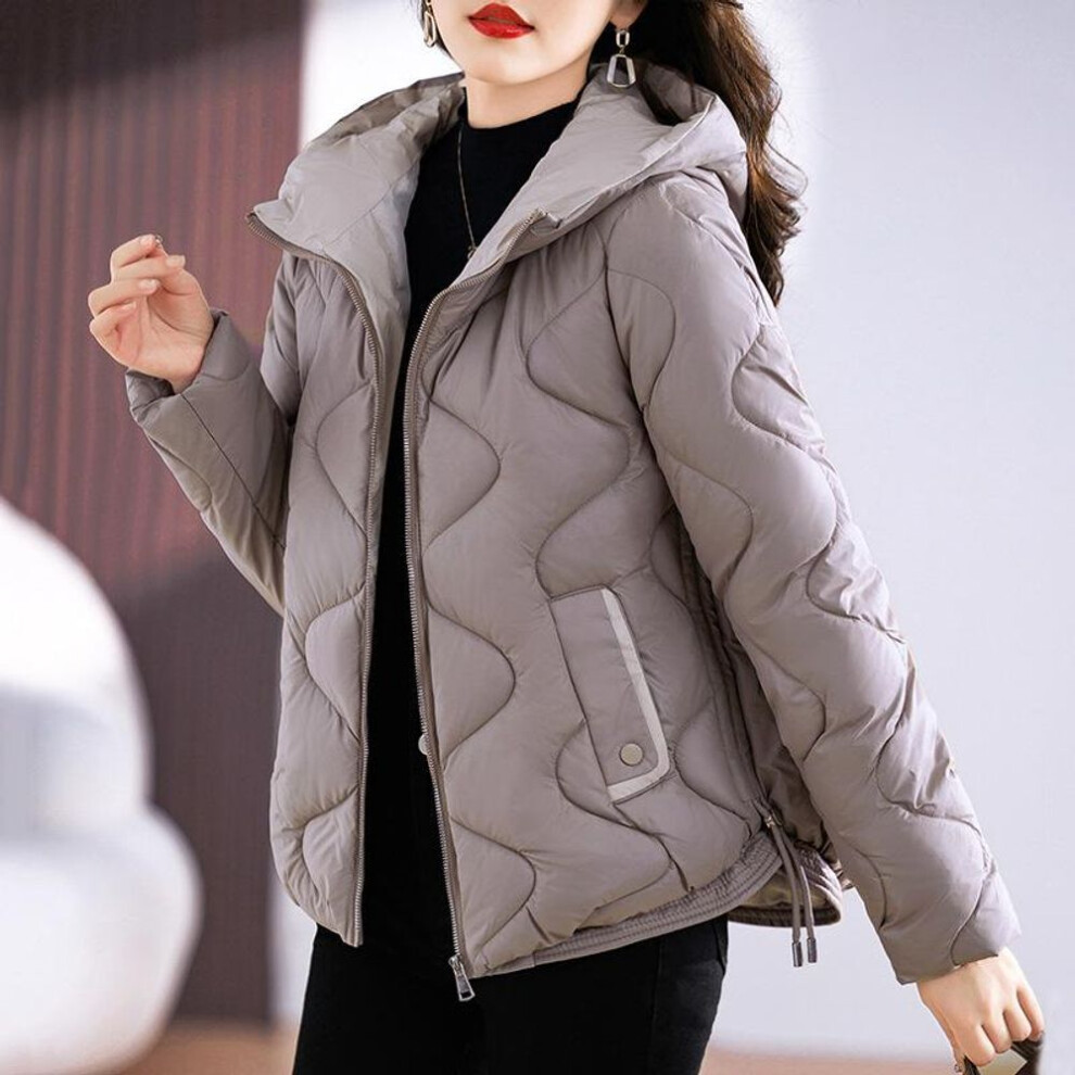 (khaki, M) Autumn Winter Thicken Warm Parka Women Casual Solid Color Wavy Pattern Big Pocket Loose Short Hooded Coat Jackets Outwear