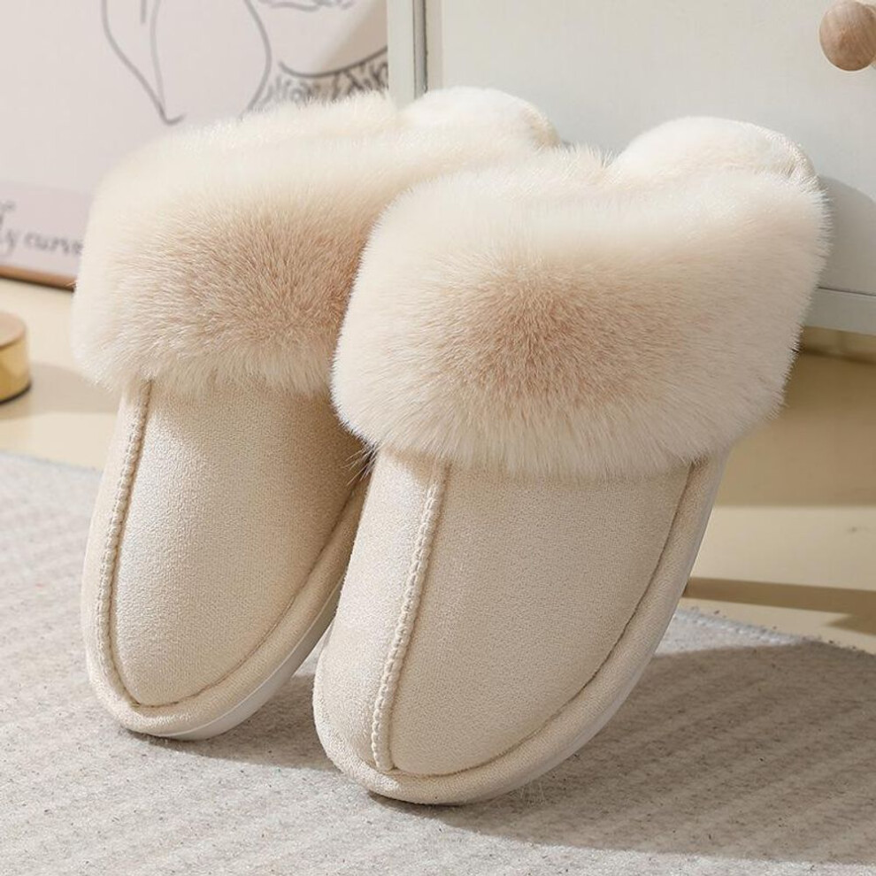 (white, 39-40) Popular Winter Home Slippers for Men and Women Couples Indoor and Outdoor Warm Slippers Cotton Slippers