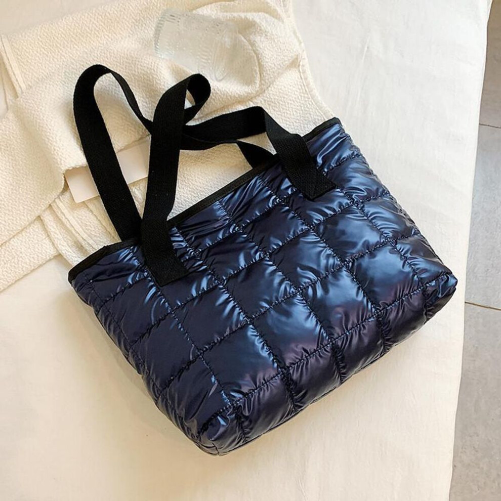 (blue, 37*11*31cm) Yogodlns Winter New Tote Bag For Women Space Cotton Handbag Large Capacity Shoulder Bag Fashion Cloth Bag Travel Big Down Bag
