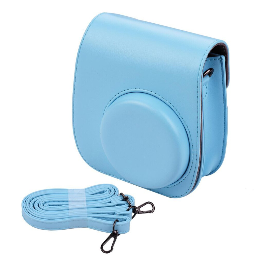 (blue) Portable Instant Camera Case Bag Holder PU Leather with Shoulder Strap Compatible with Fujifilm