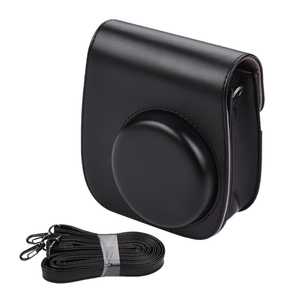(black) Portable Instant Camera Case Bag Holder PU Leather with Shoulder Strap Compatible with Fujifilm