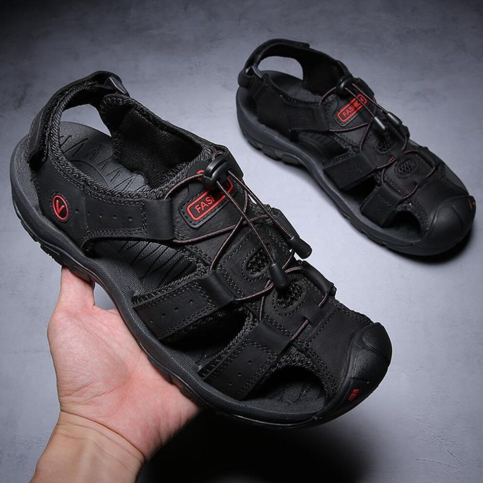 (black, 43) Genuine Leather Men Sandals Summer Outdoor Beach Sandals