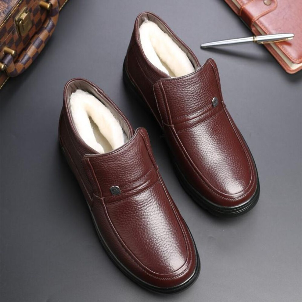 (brown, 42) Fashion Mens Winter Plus Velvet Warm Cotton Boots Leather Boots Men&apos;s Warm Business Shoes Leather Wedding Dress Shoes