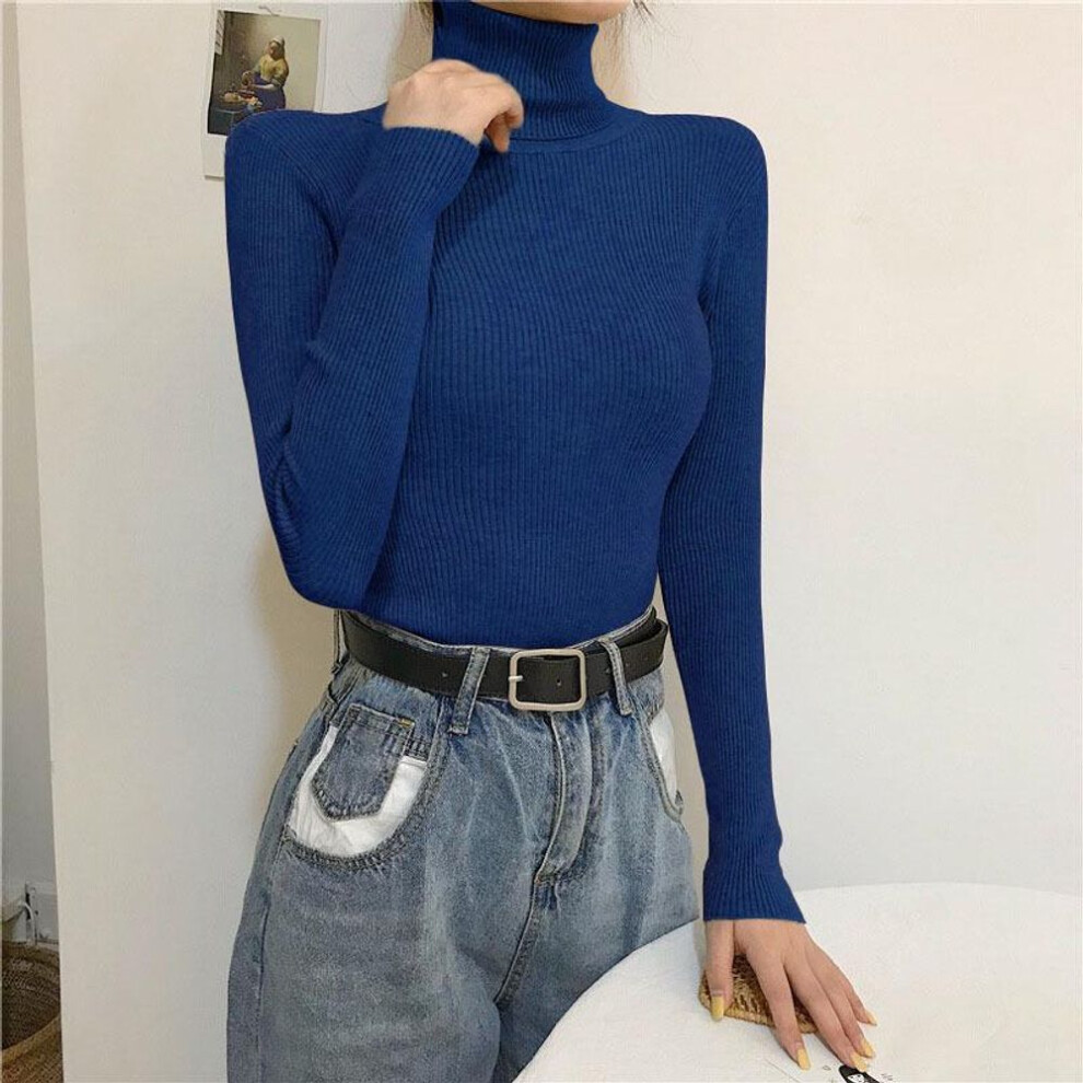 (navy, One Size) Turtleneck Pullovers Sweaters Women Autumn Winter Primer Shirt Long Sleeve Short Slim-fit tight Jumper Tops Solid
