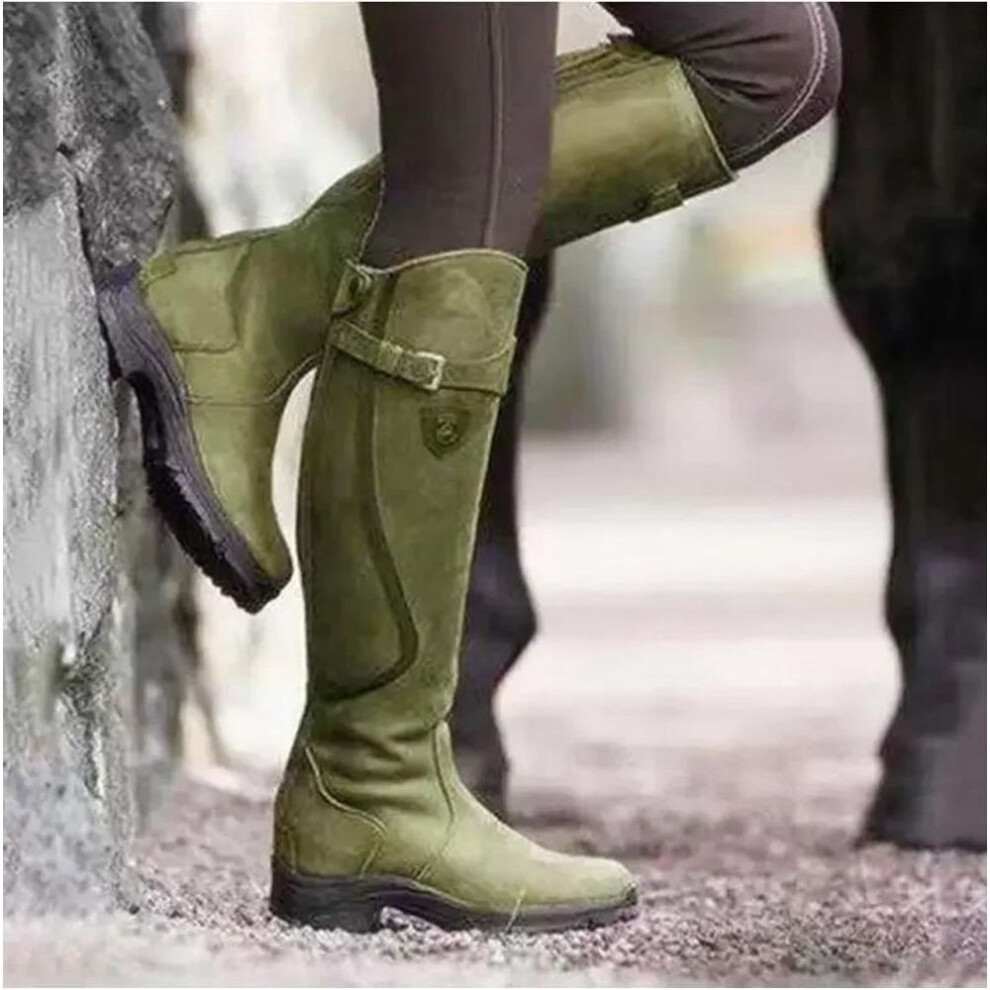 (green, 39) Western Fashion  Women Boots Winter Knee High Heels Quality Suede Long Comfort Square Botines Mujer Thigh High Boot Botasd45