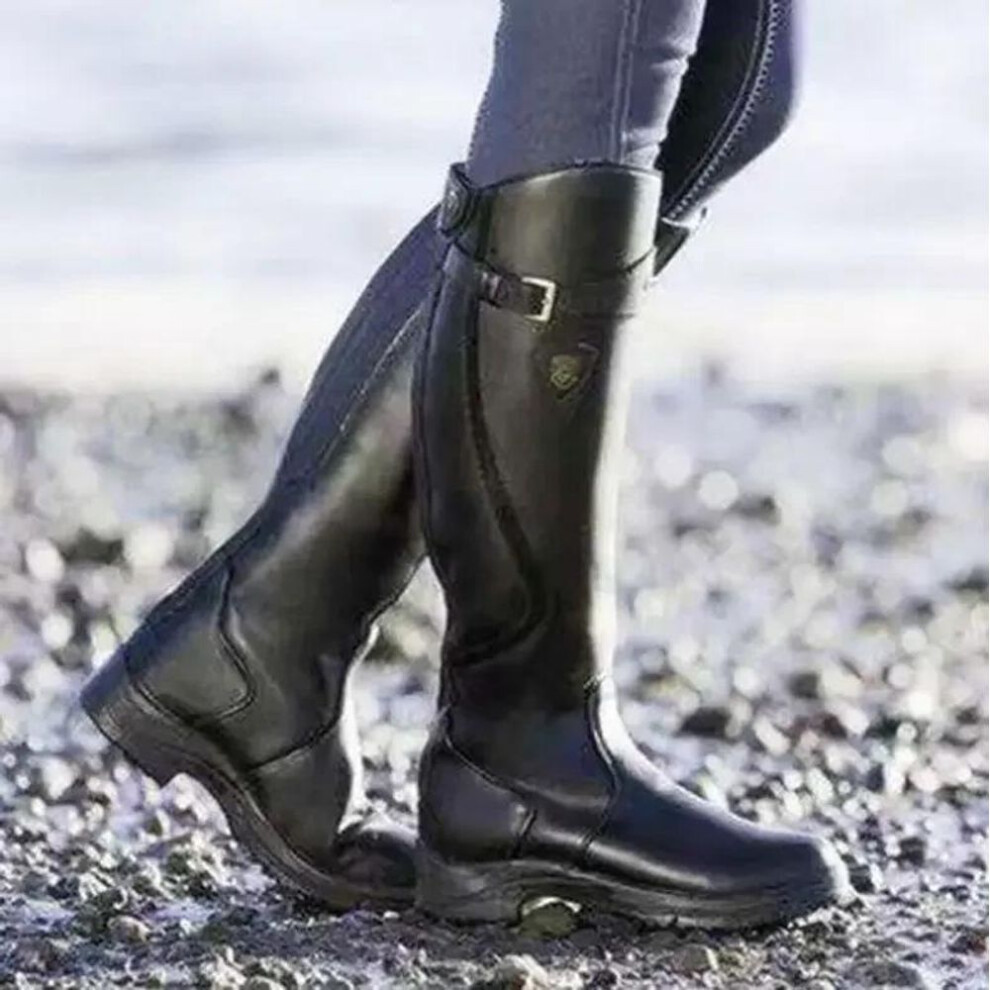 (black, 42) Western Fashion  Women Boots Winter Knee High Heels Quality Suede Long Comfort Square Botines Mujer Thigh High Boot Botasd45