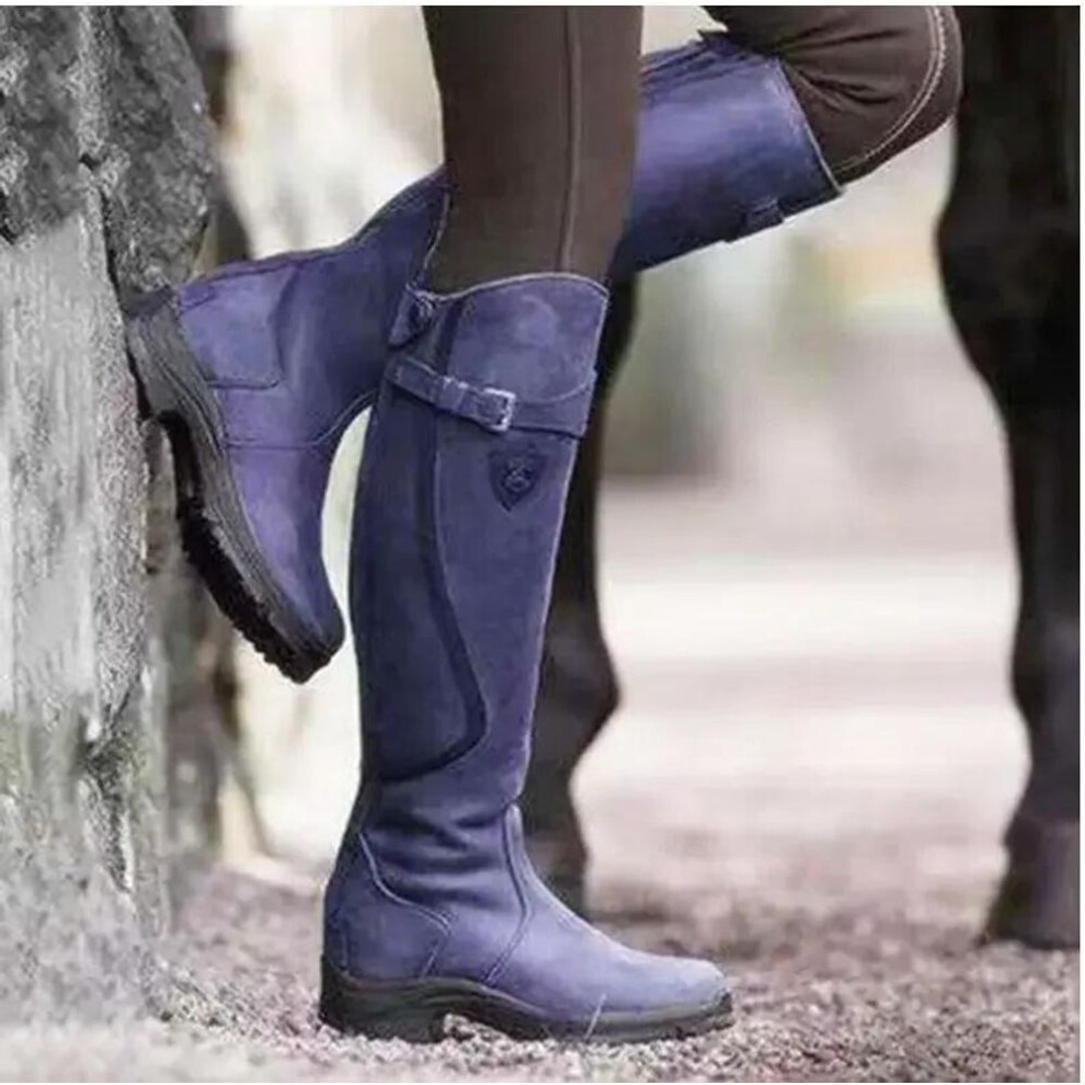 (purple, 39) Western Fashion  Women Boots Winter Knee High Heels Quality Suede Long Comfort Square Botines Mujer Thigh High Boot Botasd45