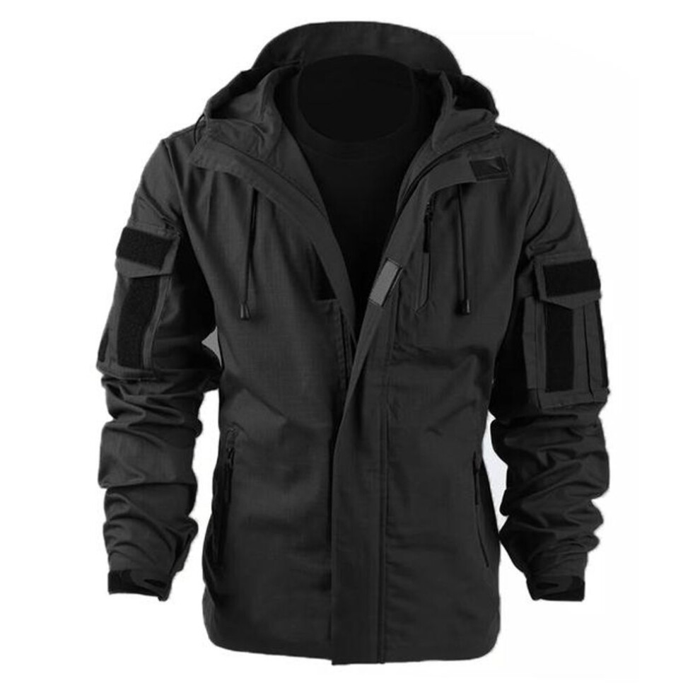 (black, XL) Men &apos;S Tactical Windbreaker Military Jacket Outdoor Mountaineering Hunting Windfooof Hooded Coats Waterproof Sports Outerwear
