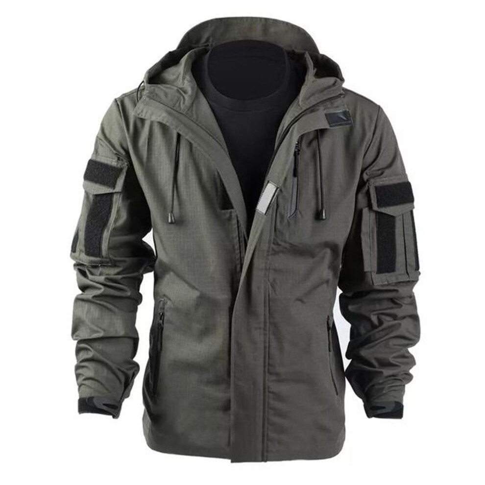 (army green, XXL) Men &apos;S Tactical Windbreaker Military Jacket Outdoor Mountaineering Hunting Windfooof Hooded Coats Waterproof Sports Outerwear
