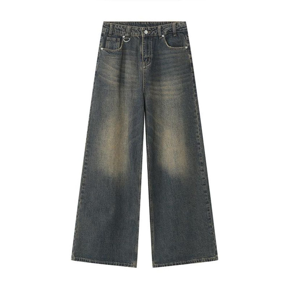 (dark blue, XS) Vintage Men&apos;s Baggy Denim Trousers  Streetwear Wide Leg  Loose Denim Pants Fashion Distressed Straight Pants