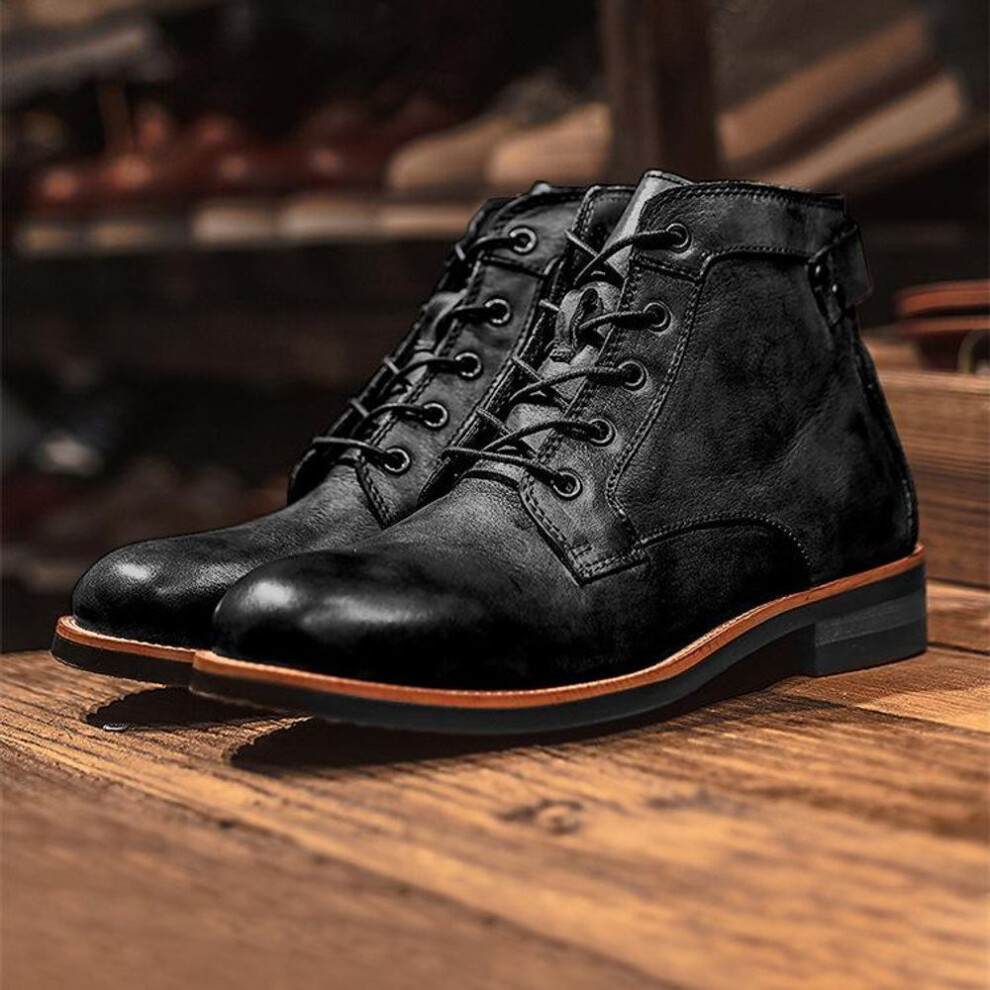 (black, 46) Customized Handmade Leather Men Boots Retro Round Toe Ankle Boots Casual Boots for Men
