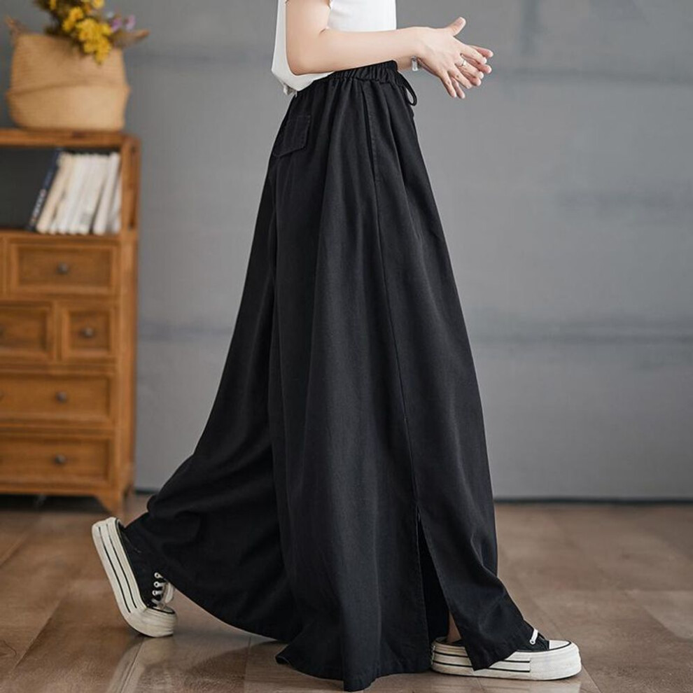 (black, XL) DIMANAF 2024 Summer Plus Size Women Long Pants Trousers Loose Wide Leg Pants Casual Solid Vintage Large size Casual Pants