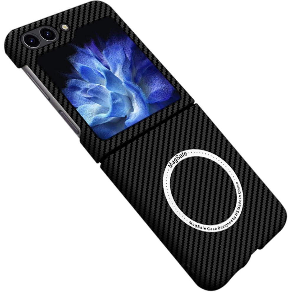 Photos - Case Kikidex  Carbon Fiber Magnetic Phone  Compatible with Samsung Galaxy Z Flip 5-C11 (Black-Silver, One size)