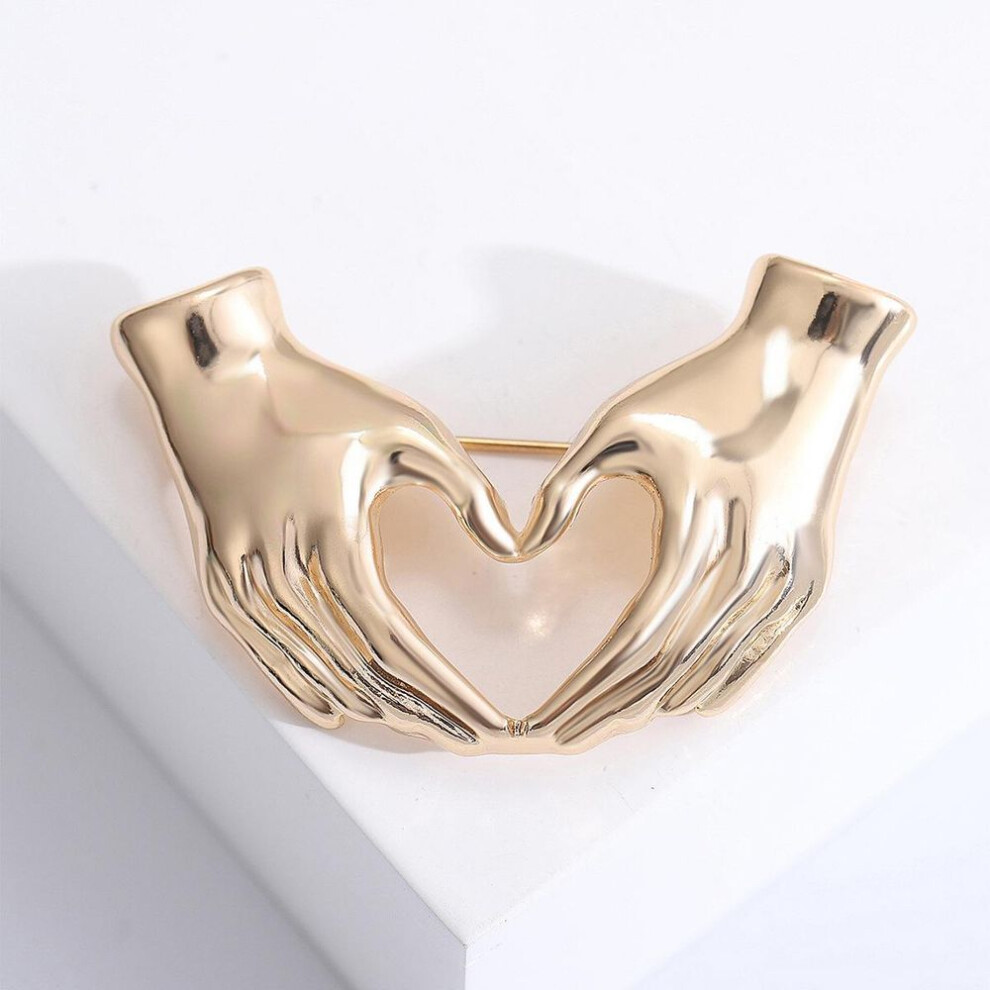 (Gold) Wuli&baby Hand Pose Heart Brooches For Women Unisex 2-color Love Office Causal Brooch Pins Gifts