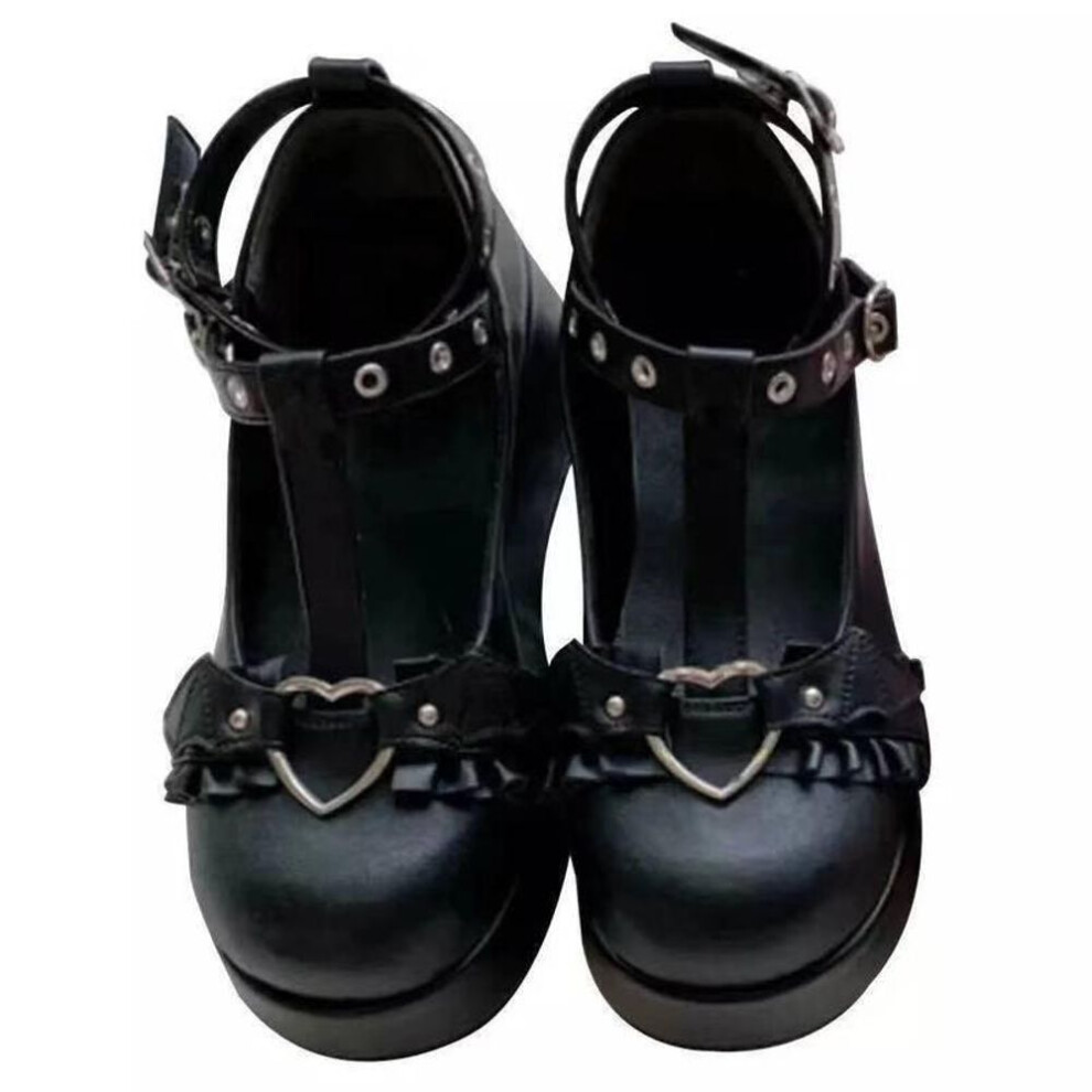 (black, 41) Womens Platform Boots Gothic Punk Shoes Lolita Ladies Wedges Thick Heels Cute JK Retro Harajuku 35-43 Plus Size