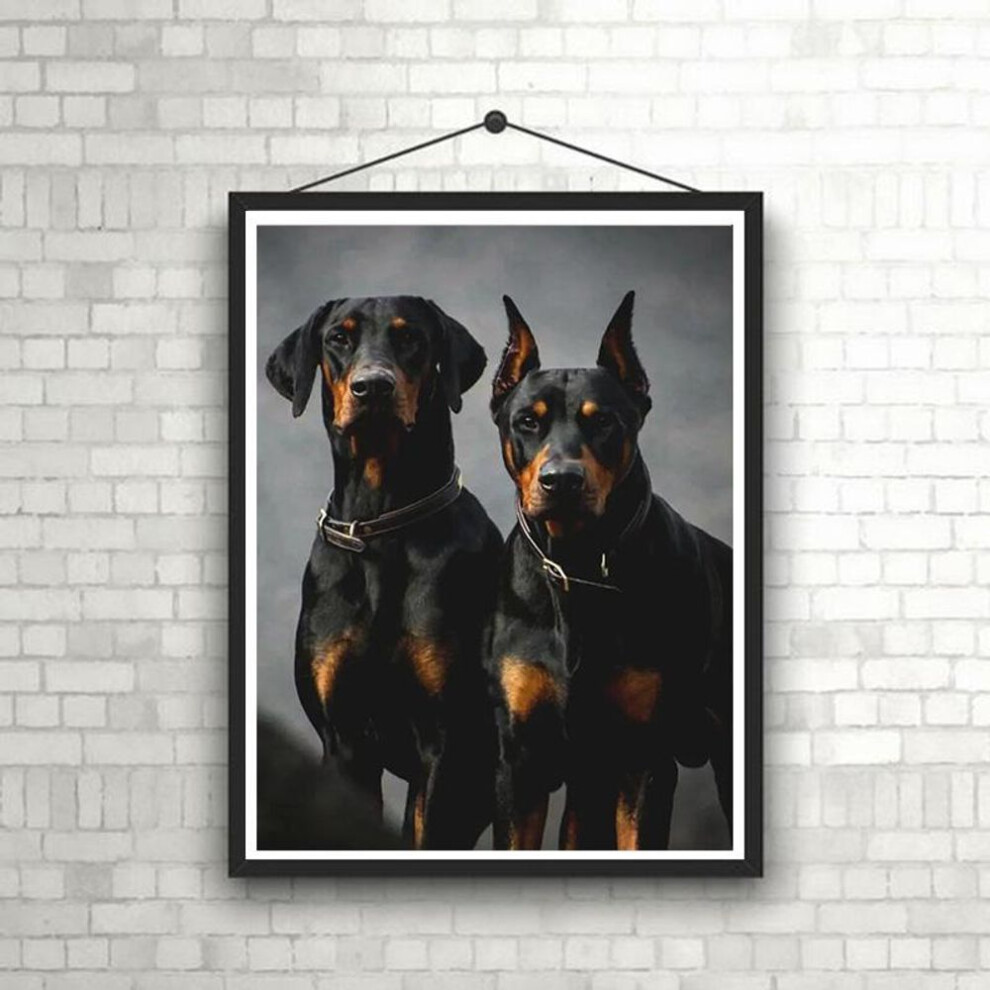 (as the picture, Square 40x50cm) DIY Diamond Painting Two Dobermans Cross Stitch Kit Mosaic Art Diamond Painting Full Circle/Square Diamond Home Decoration