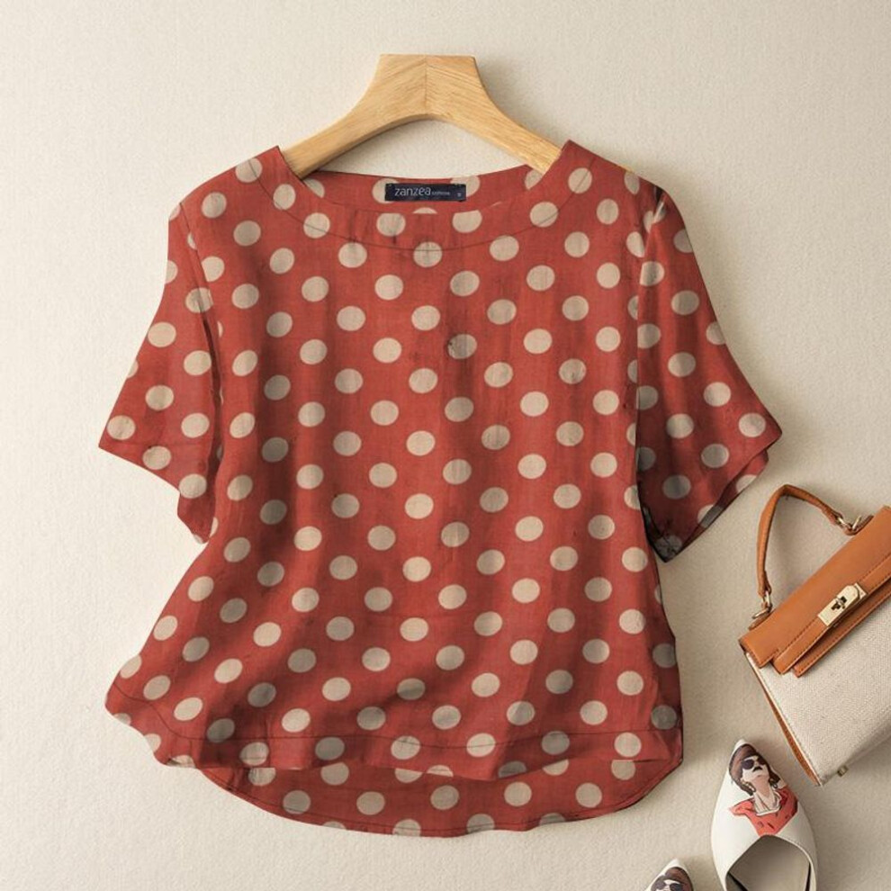 (orange, 4XL) ZANZEA Women Casual O-neck Half Sleeve Polka Dot Blouse