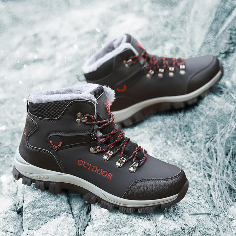 (black, 46) MCTIN Man Platform Sneakers Casual Lace Up Winter Plush Warm Shoes for Men Anti Slip Sports Shoes