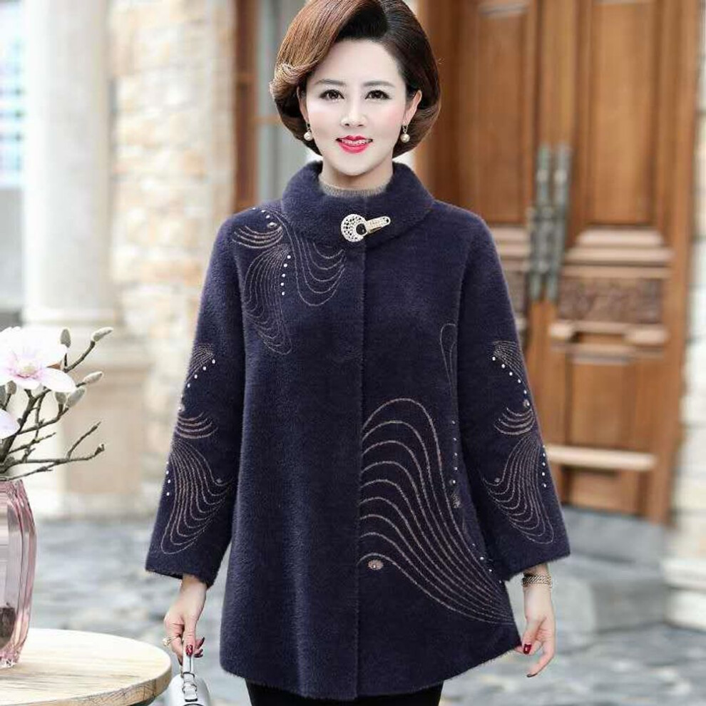 (purple, S) Autumn and Winter Coat Noble Mid-length Imitation Mink Velvet Coat Middle-aged and Elderly Women&apos;s Autumn Fashion Windbreaker