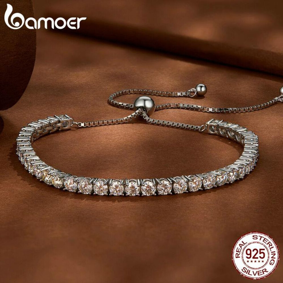 (925 silver) BAMOER Moissanite Tennis Bracelet Sparkling Adjustable Strand Bracelet for Women Engagement Valentine&apos;s Day Gift Fine Jewelry