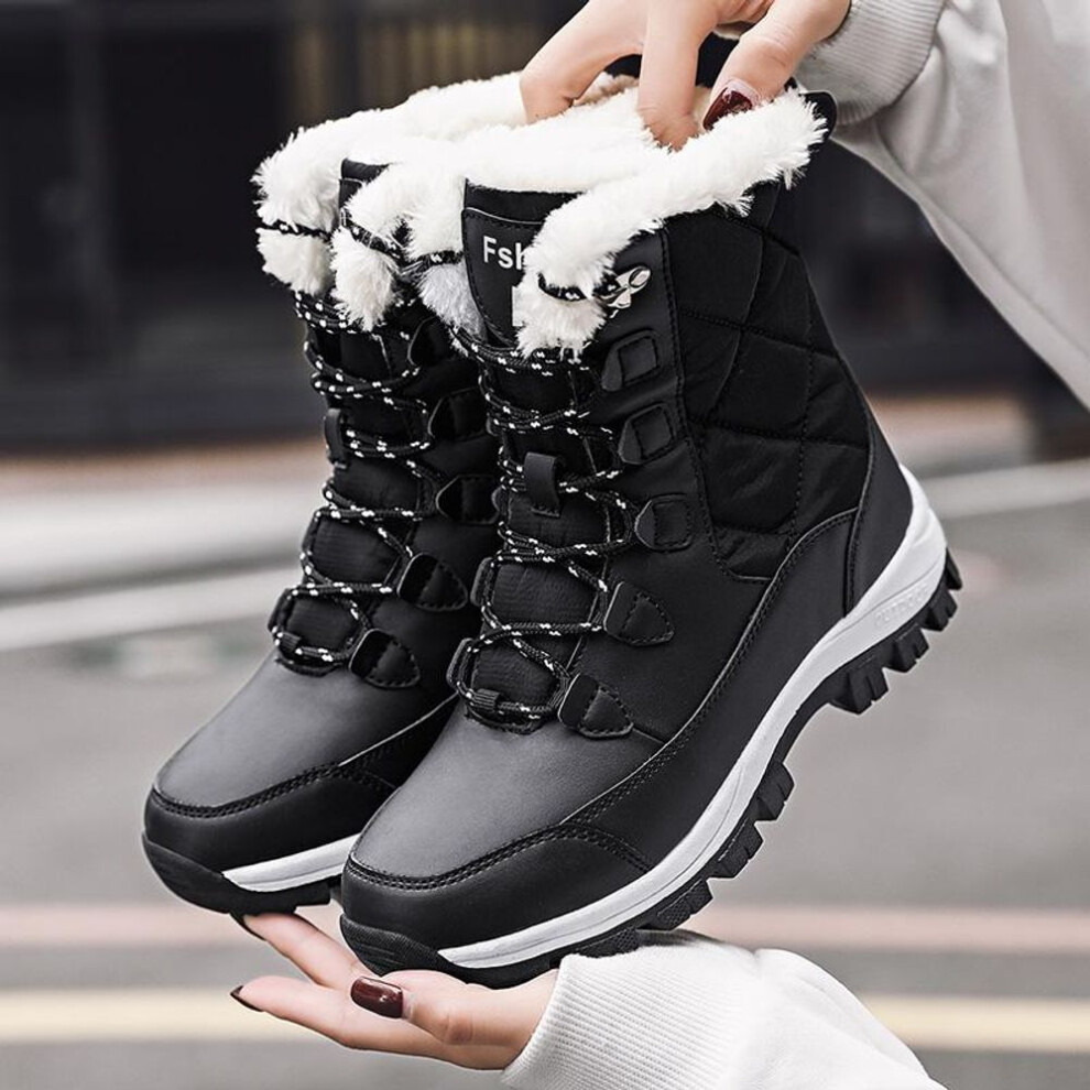 (black, 36) Women&apos;s Winter Warm Shoes Ankle Boots Anti-slip Black Snow Boots Womens Lace Up Plus Size Boots