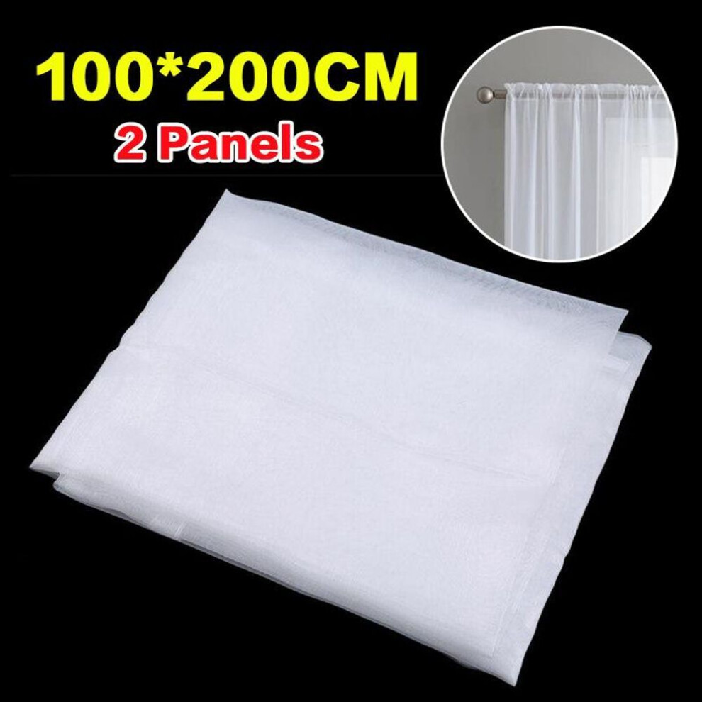 (white, 100*200cm) 2Pcs Home Decor Window Screening Solid Sheer White Voile Curtains Drapery Window Tulle