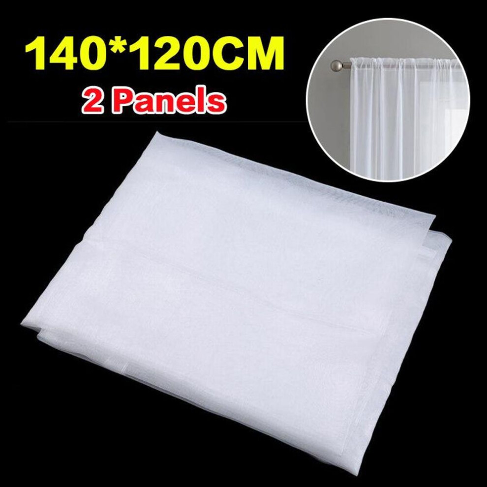 (white, 140*120cm) 2Pcs Home Decor Window Screening Solid Sheer White Voile Curtains Drapery Window Tulle