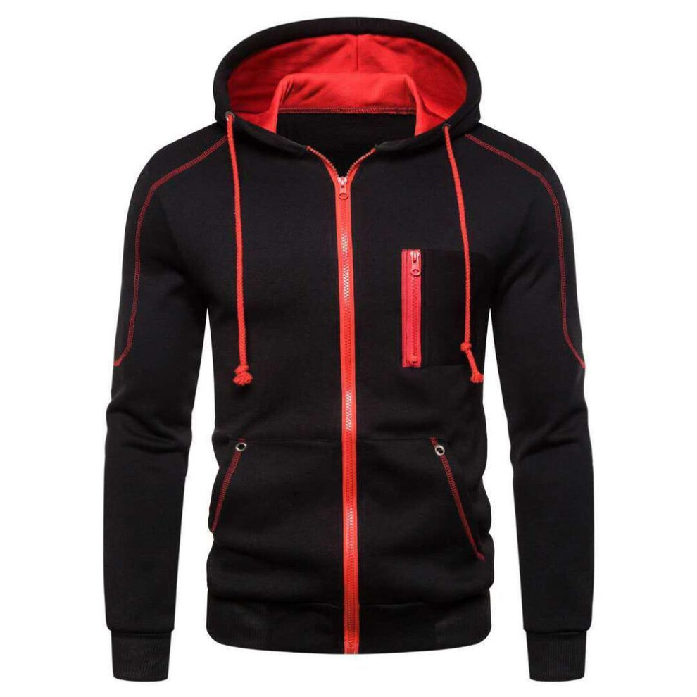 (black, XL) Mens Zip Up Hoody Plain Hoodie Zipper Sports Jumper Hooded Coat Warm Jacket
