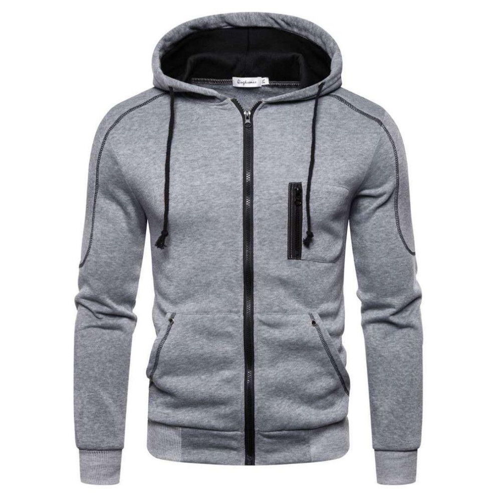 (grey, 3XL) Mens Zip Up Hoody Plain Hoodie Zipper Sports Jumper Hooded Coat Warm Jacket