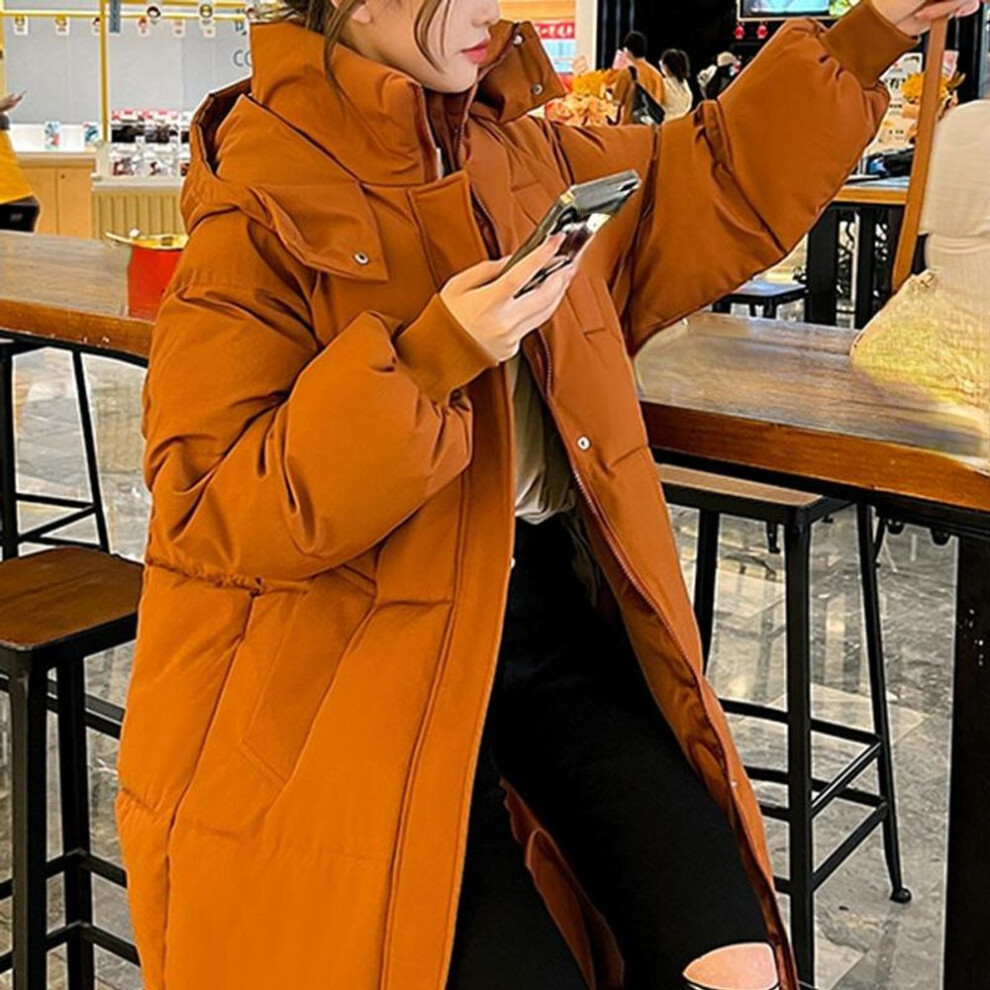 (orange, M) New Winter and Autumn Women White Duck Down Hoodies Puffer Jackets Coats Warm Windproof Black White Coats