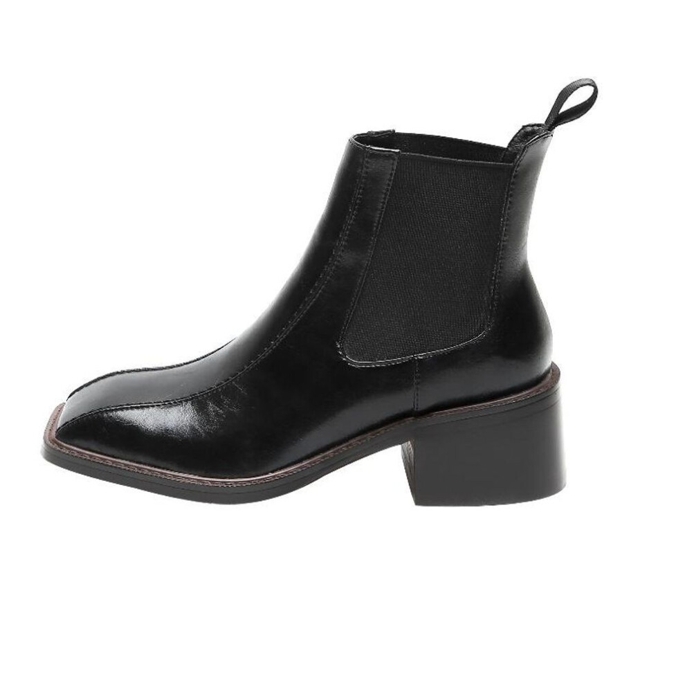 (black, 34) Women Ankle Boots Cowhide Natural Leather Plus Size Women Shoes Europe and America Square Head Chunky Heel Chelsea Boots