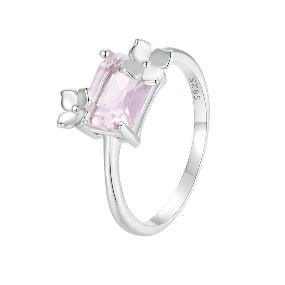 (6) Bamoer 925 Sterling Silver Flower Statement Ring Delicate Square Stone Finger Ring for Women Party Birthday Jewelry Gift