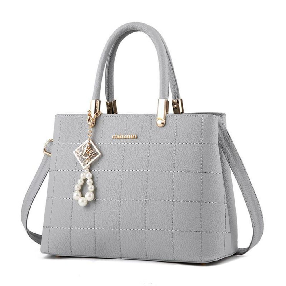 (grey, 30x13x22cm) Women&apos;s Bag 2023 Embroidered Plaid Handbag Middle-aged Mother&apos;s Bag Large Capacity Single Shoulder Messenger Bag