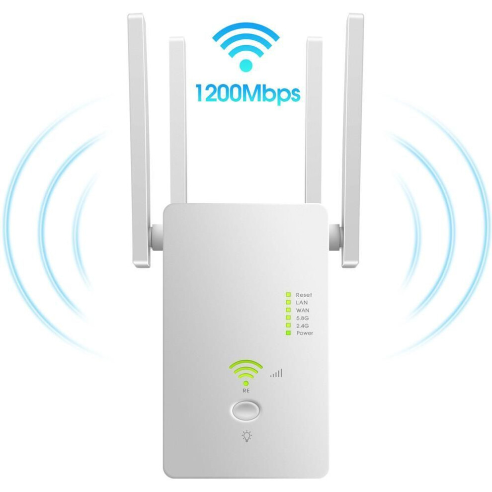 (EU Plug, White) 1200Mbps Wireless 5G Wifi Repeater Wi Fi Router Signal Amplifier Boosters 2.4G/5G Dual Band 802.11g Gigabit Network Range Expander Ap WIFI enhancement